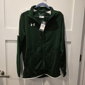 NWT Under Armour Men's UA Two-Tone Full Zip Track Jacket Green White Small